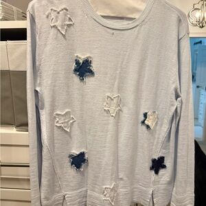 Lisa Todd  Light Blue Long Sleeve Shirt with Distressed Star Patches
